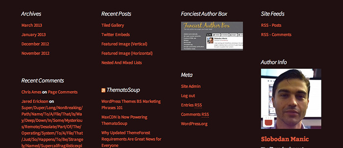 Footer widget area in Twenty Thirteen theme