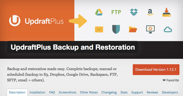 Updraft Plus WordPress backup plugin