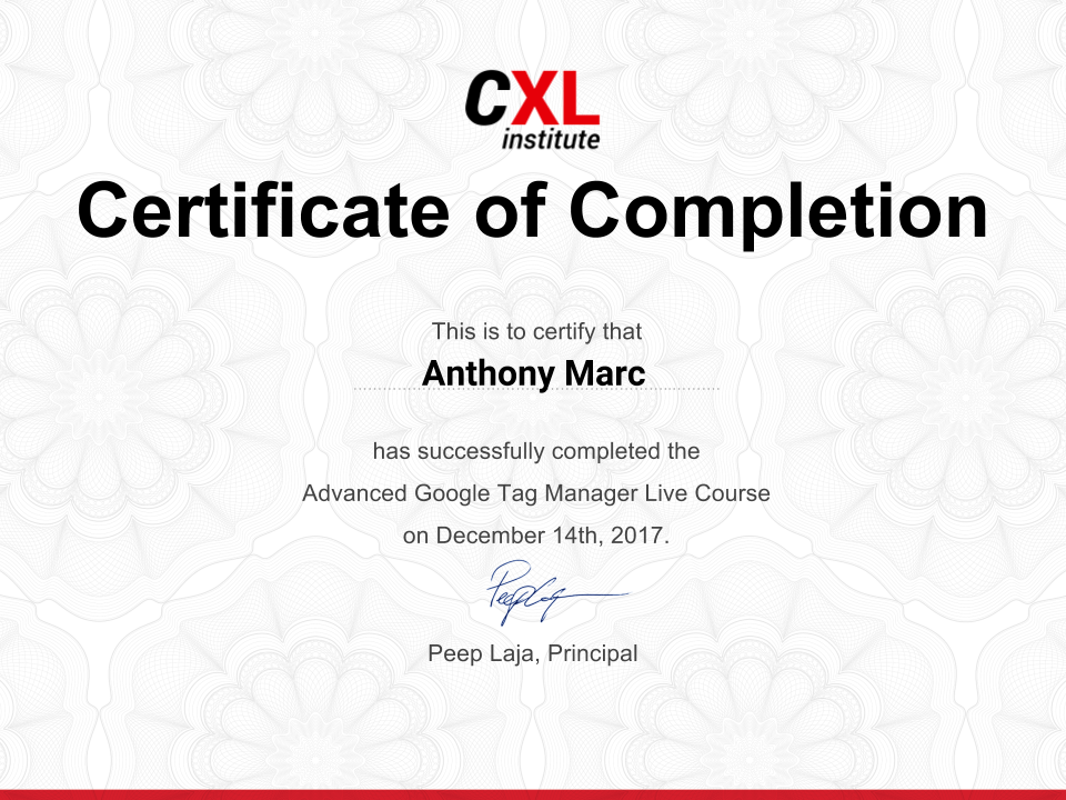 Google Tag Manager Advanced Course Certificate by CXL