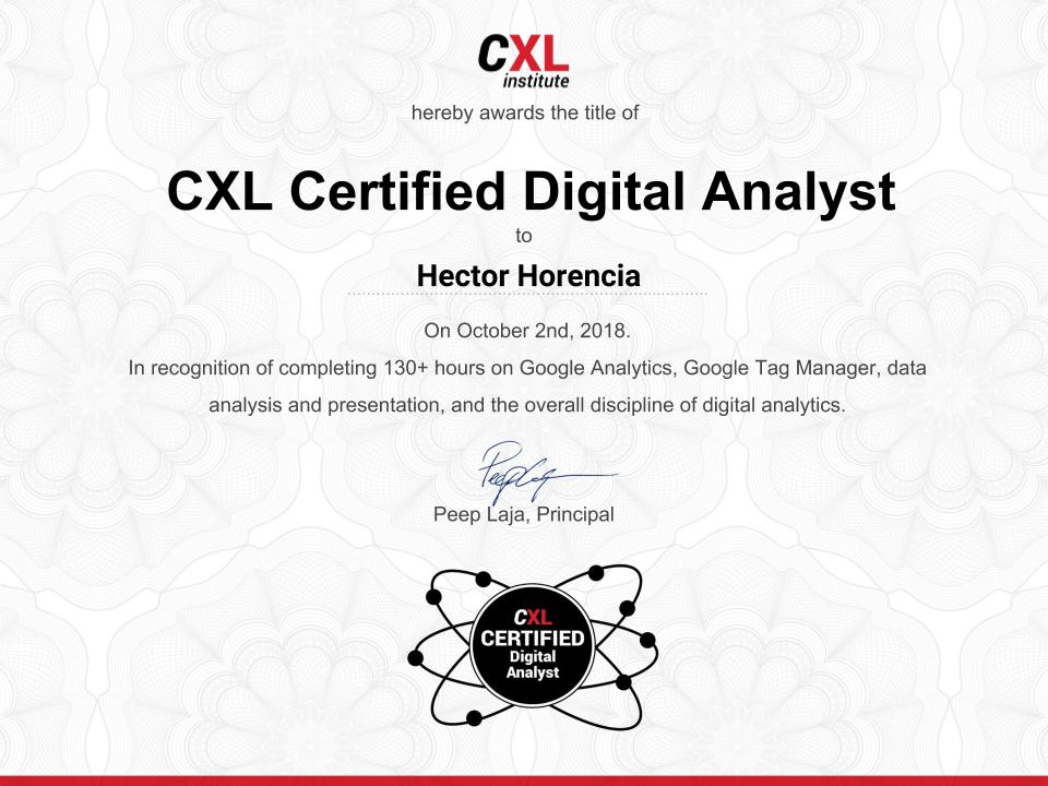 Certified Digital Analyst by CXL Institute
