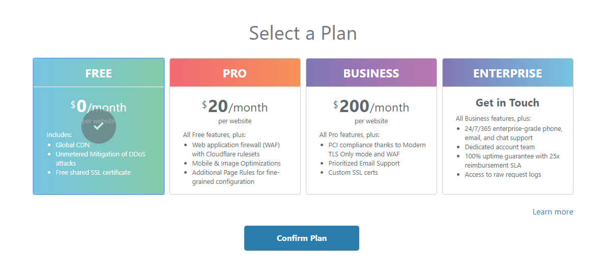 Choose Your Cloudflare Plan